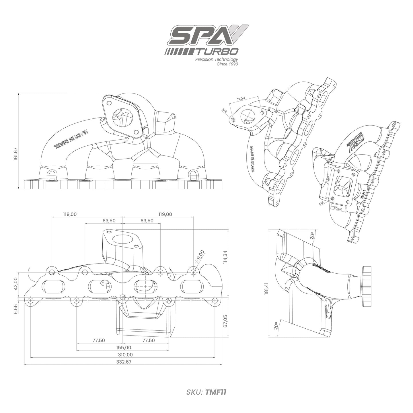 For Fiat 500 1.4 16V T25 cast turbo manifold SPA TURBO USA