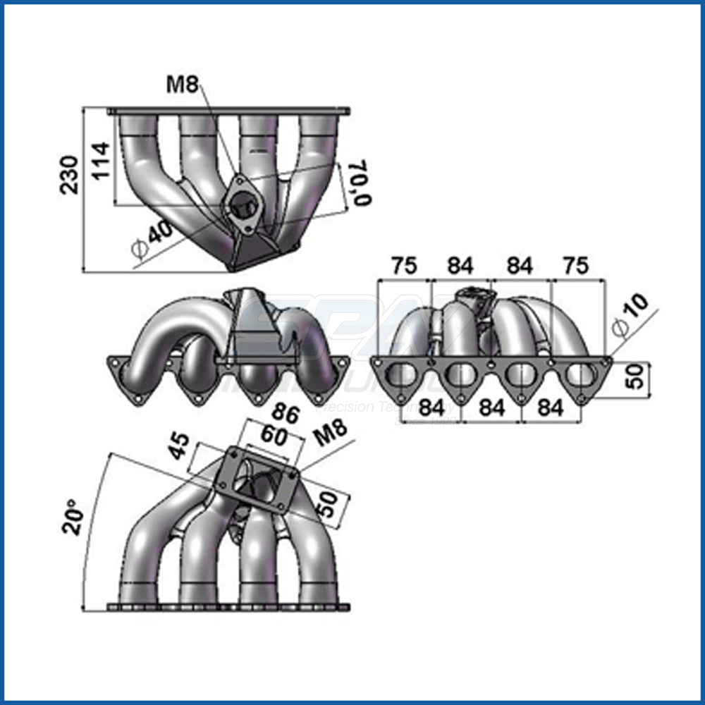 Honda B-series T3 top mount turbo manifold SPA TURBO USA