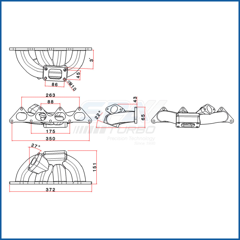 Lancer 4G92 4G93 T3 turbo manifold SPA TURBO USA
