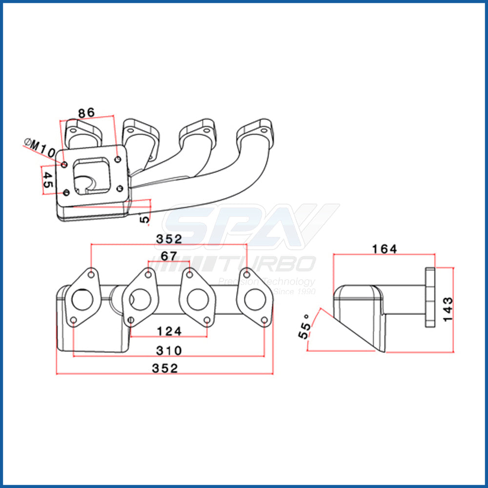 Chevy Euro C20NE longitudinal T3 turbo manifold SPA TURBO USA