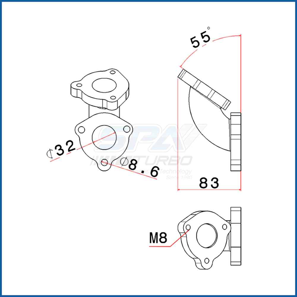 Turbo Manifold + 55 DEGREE L FITTING WASTEGATE MOUNT FOR VW MKIV 2.0 T3 Turbo SPA TURBO USA