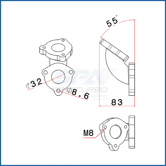 Turbo Manifold + 55 DEGREE L FITTING WASTEGATE MOUNT FOR VW MKIV 2.0 T3 Turbo SPA TURBO USA
