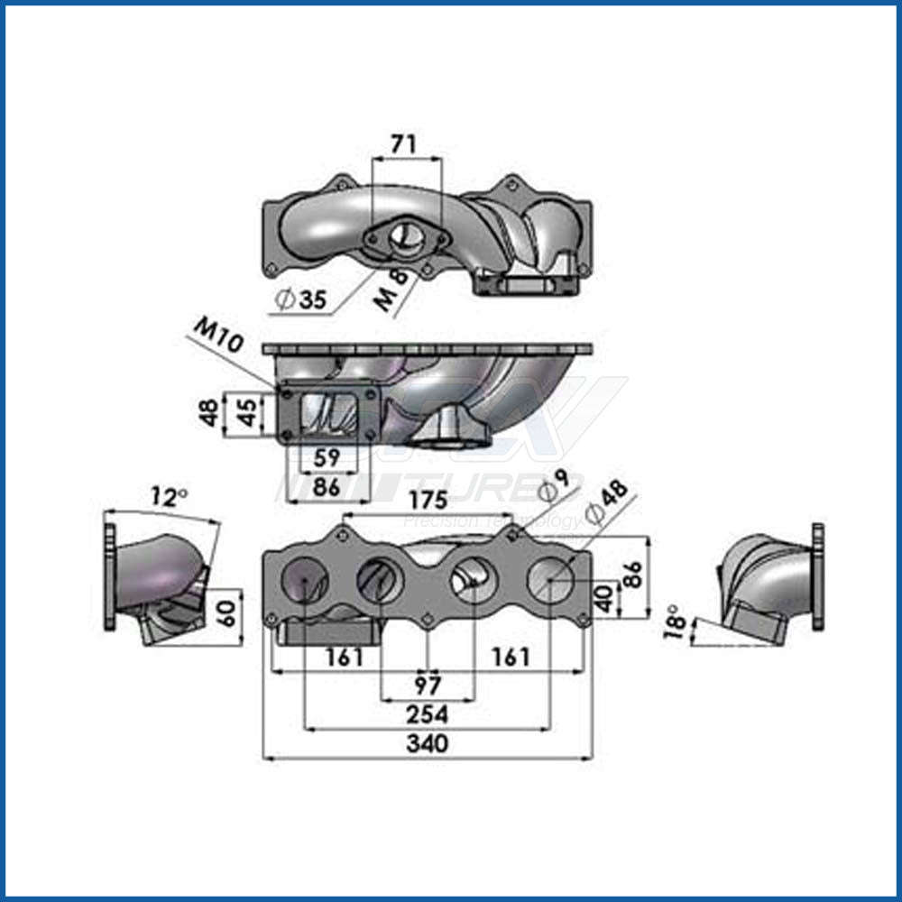 Scion / Toyota 2.4L 2AZFE T3 Turbo manifold SPA TURBO USA