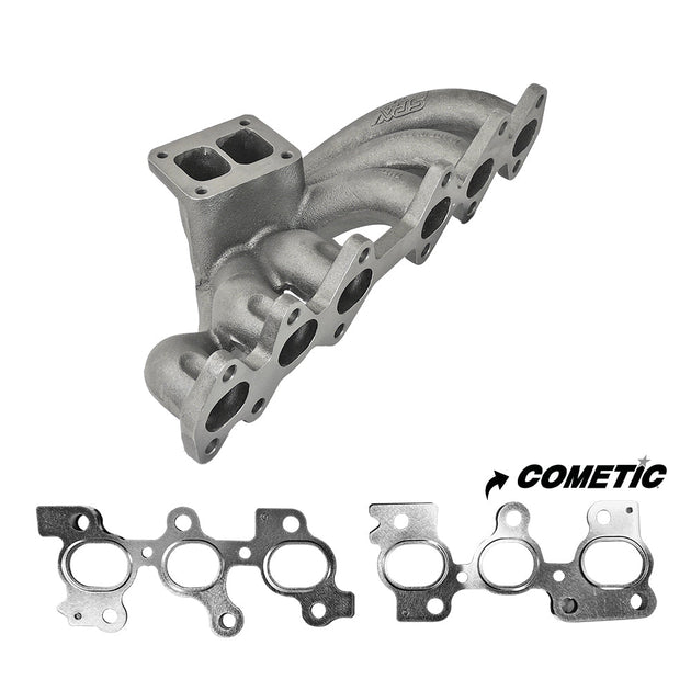 TOYOTA / LEXUS 2JZ-GTE T4 TOP MOUNT TWIN SCROLL CAST TURBO MANIFOLD V-BAND WASTEGATE + COMETIC MLS EXHAUST MANIFOLD GASKET SPA TURBO USA