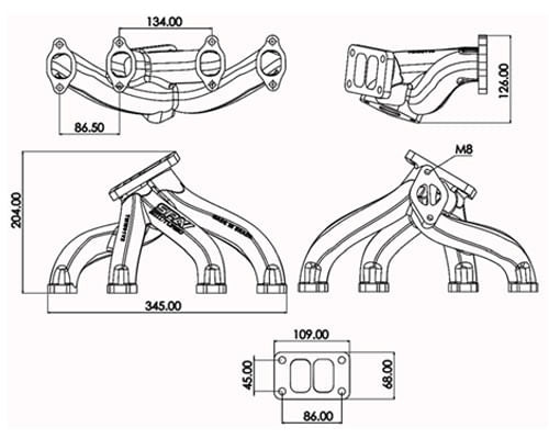 VW passat B1, B2 8v T3 twin scroll top mount turbo manifold SPA TURBO USA