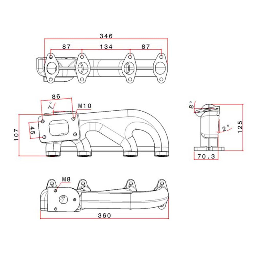 VW Fox / Dasher / Audi 80 1.6 / 1.8 & 2.0 8V T3 turbo manifold SPA TURBO USA
