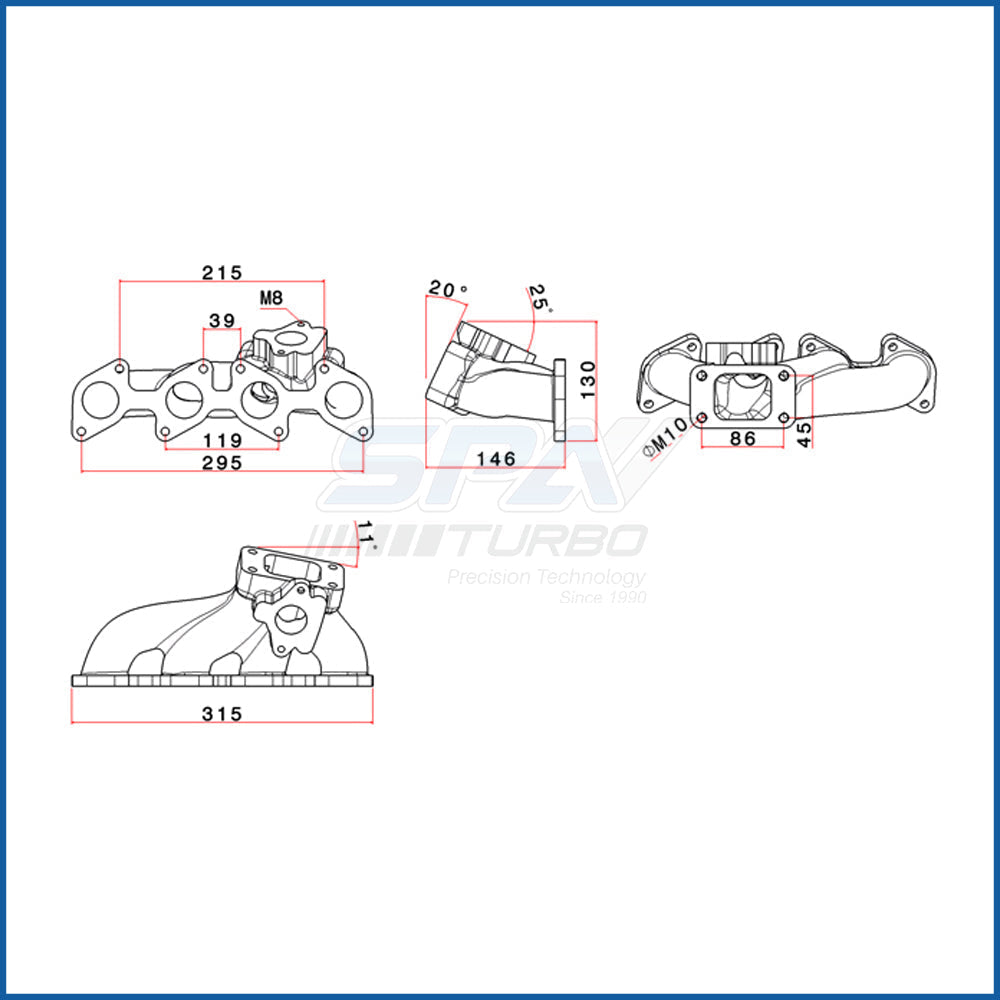 VW B5 B2 Audi 80 9A ABF 16v T3 turbo manifold SPA TURBO USA