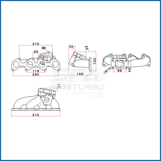 VW B5 B2 Audi 80 9A ABF 16v T3 turbo manifold SPA TURBO USA