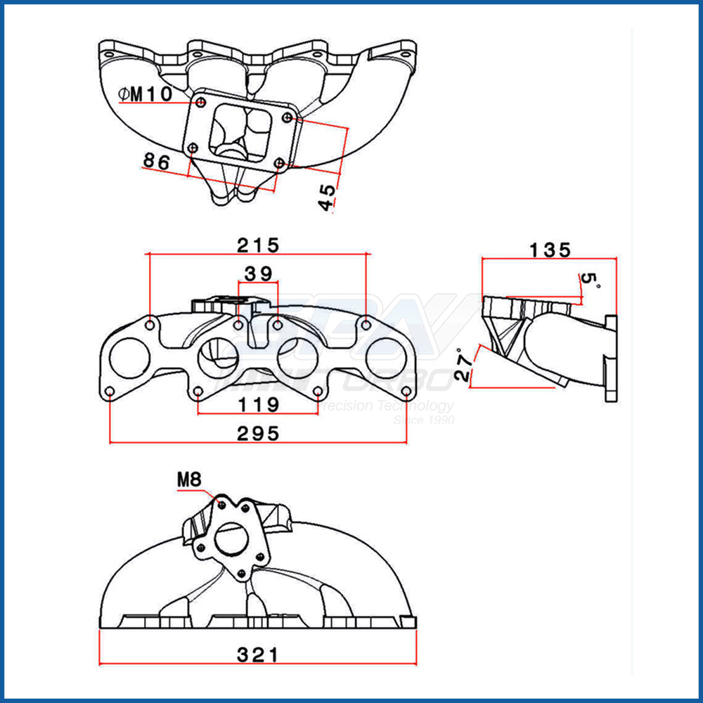 VW Golf / Jetta / Seat Cupra 1.8L / 2.0L 16V 9A ABF T3 turbo manifold SPA TURBO USA