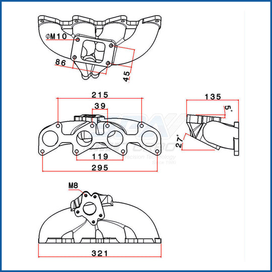 VW Golf / Jetta / Seat Cupra 1.8L / 2.0L 16V 9A ABF T3 turbo manifold SPA TURBO USA