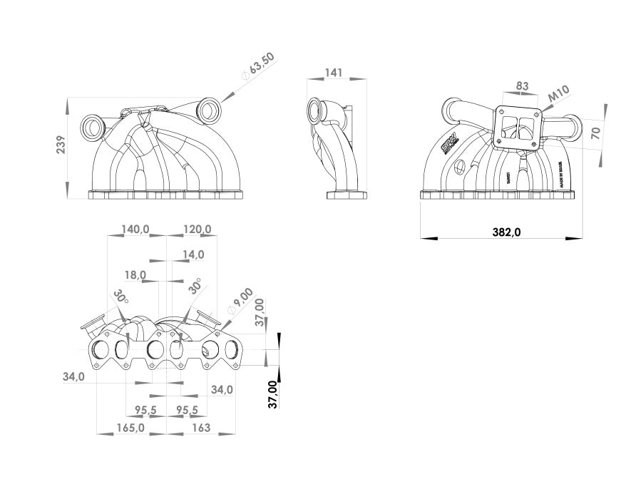 VW VR6 12V Twin scroll T4 top mount turbo manifold - Dual V-band Wastegates + COMETIC EXHAUST MANIFOLD GASKET SPA TURBO USA