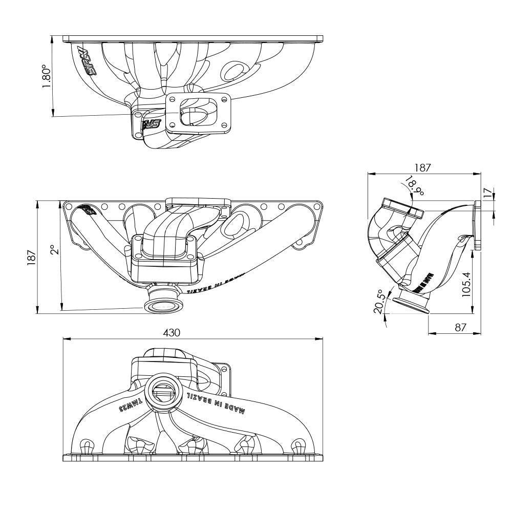 VW Jetta / Golf MK4 2.5L 5 cylinder 20V 07K T3 top mount turbo manifold wastegate V-Band SPA TURBO USA