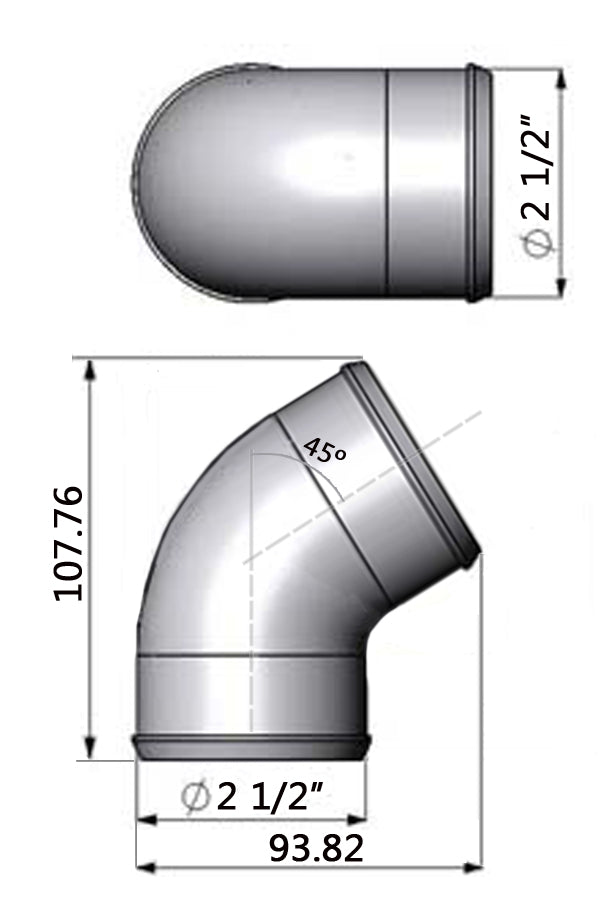 2.5” tight radius 45° elbow intake pipe - PRE SALE SPA TURBO USA