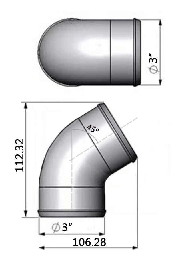 3” tight radius 45° elbow intake pipe SPA TURBO USA