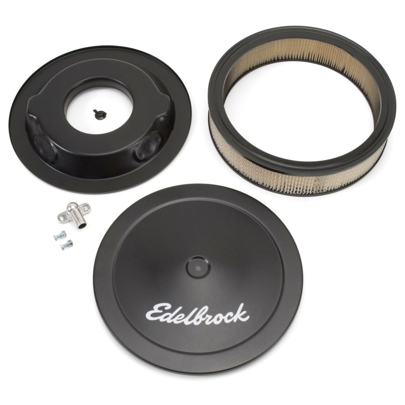 Edelbrock Air Cleaner Pro-Flo Series Round Steel Top Paper Element 14In Dia X 3 75In Dropped Base Edelbrock