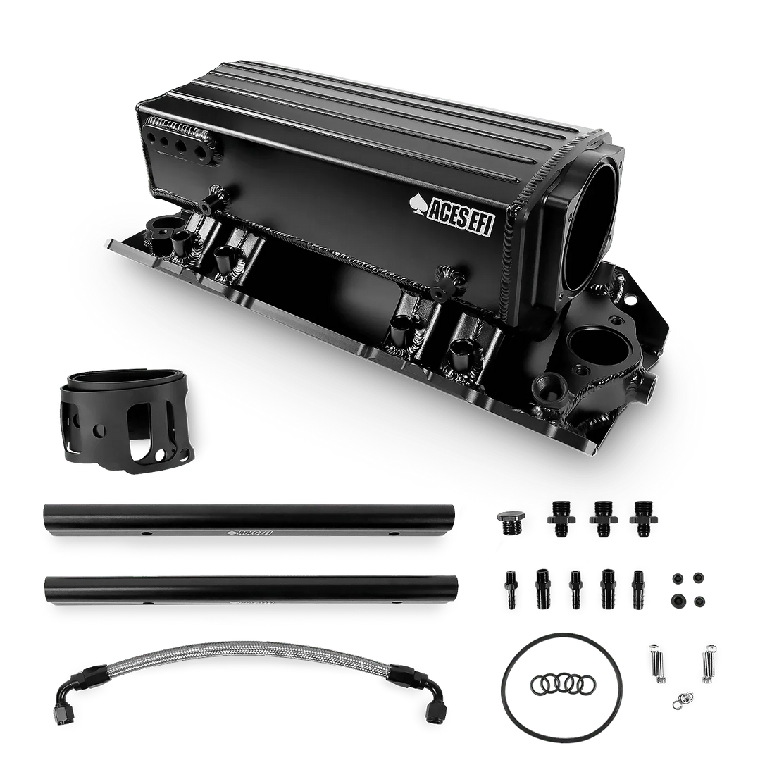Aces Fuel Injection, Inc. Black BBC 9.8 Deck Tunnel Ram Fabricated Intake Manifold