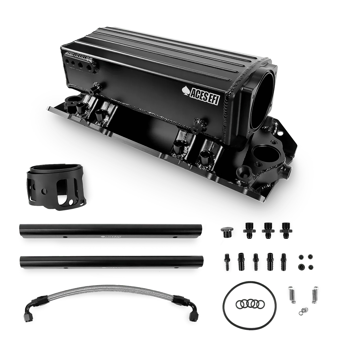 Aces Fuel Injection, Inc. Black BBC 9.8 Deck Tunnel Ram Fabricated Intake Manifold
