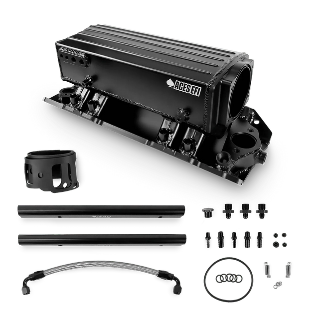 Aces Fuel Injection, Inc. Black BBC 9.8 Deck Tunnel Ram Fabricated Intake Manifold