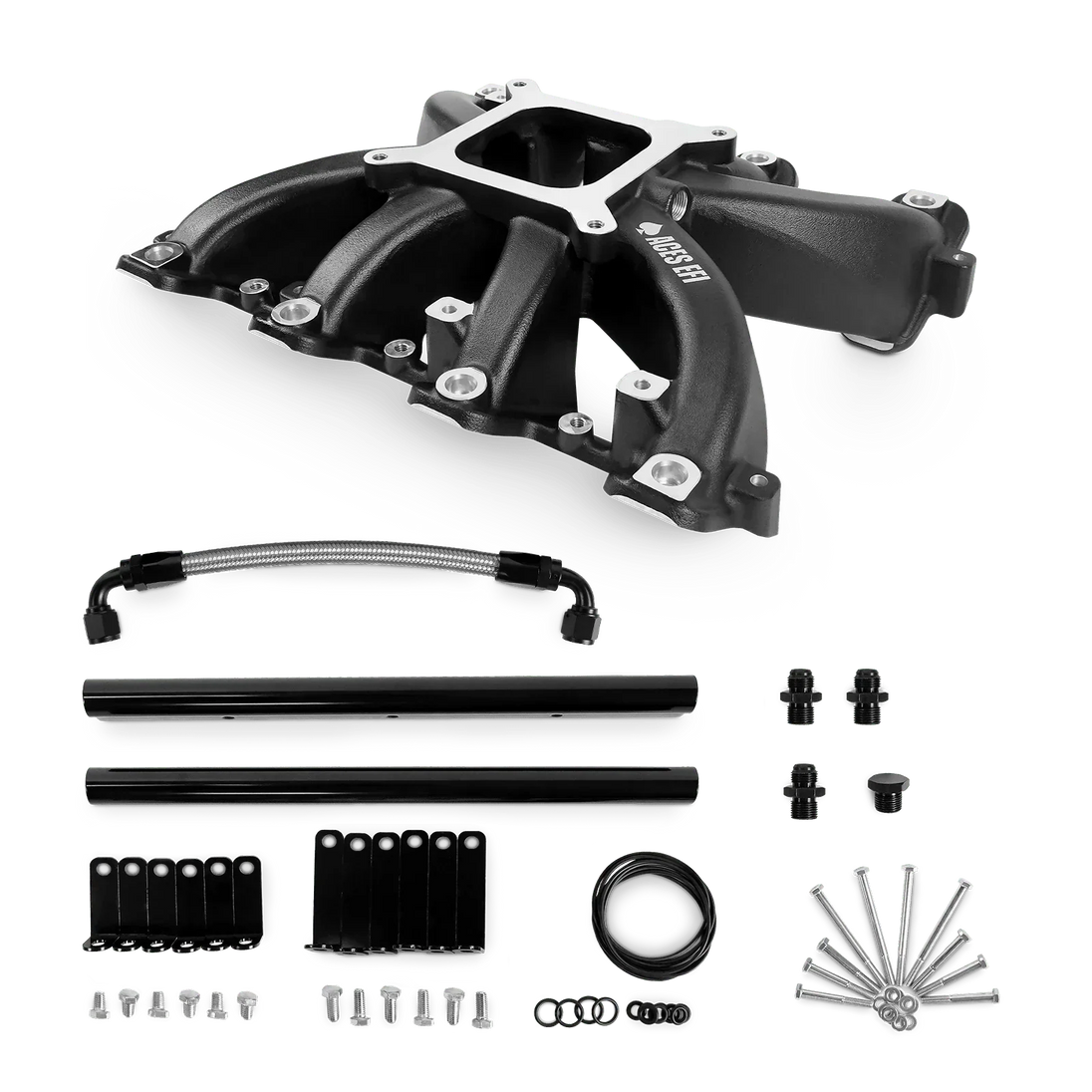 Aces Fuel Injection, Inc. Cathedral / Black Mid-Rise, Single Plane, Cast, 4150 Style LS Intake Manifold