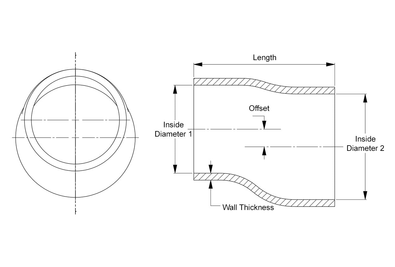 HPS 1-3/4" - 2" Silicone Offset Reducer Coupler Hose, High Temperature 4-ply Reinforced FR SPORT