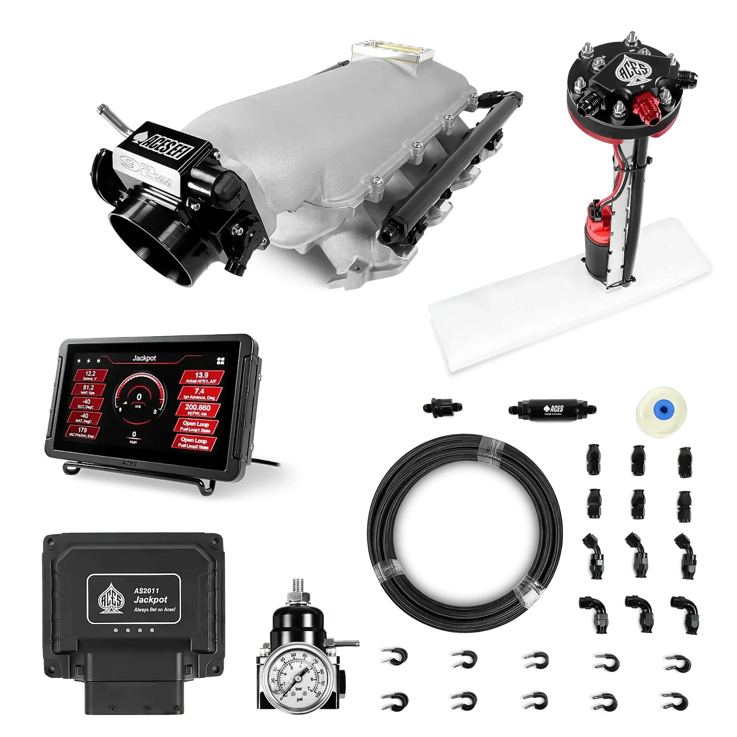 Jackpot LS EFI System - Master Kit with Tight Fit In-Tank Pump Module + 40' PTFE Hose Kit Aces EFI B2B