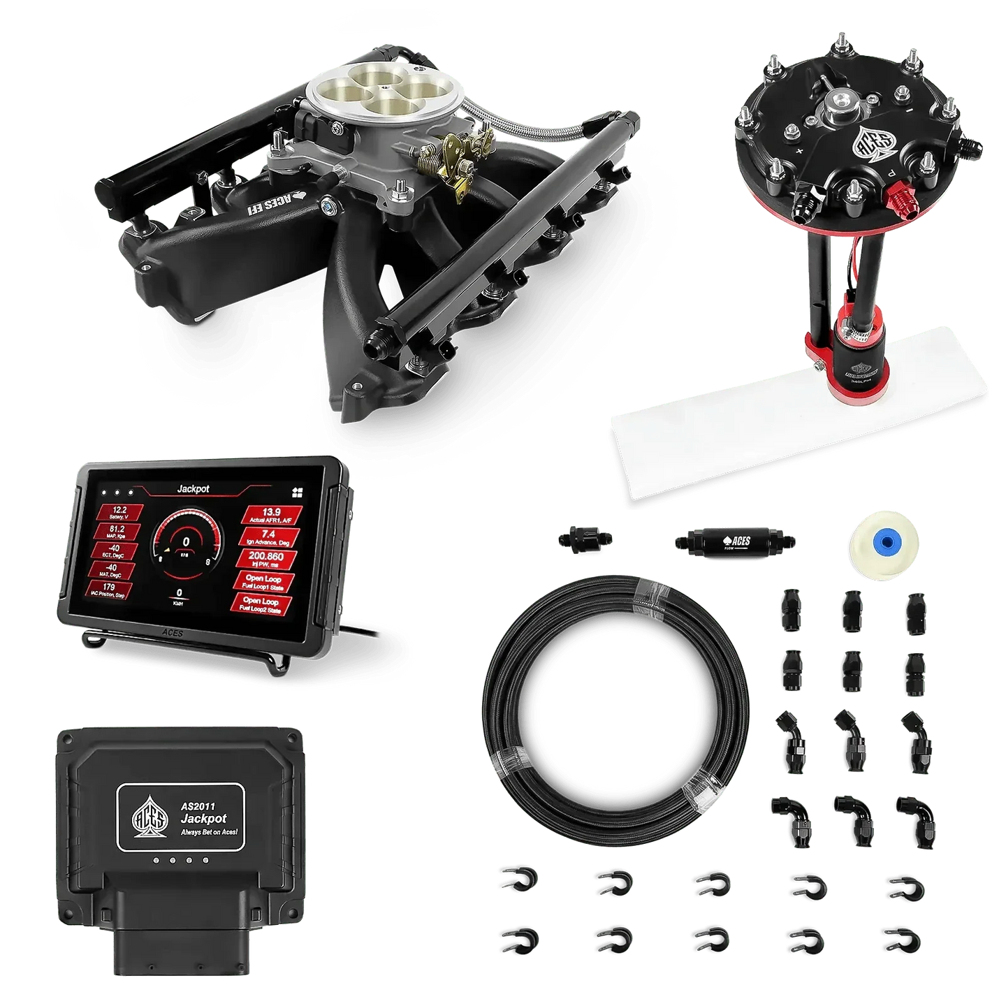 Jackpot LS EFI System - Master Kit with Tank Conversion Pump Module with Internal Regulator + 20' PTFE Hose Kit Aces EFI B2B