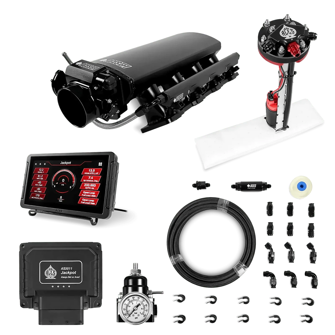 Jackpot LS EFI System - Master Kit with Tight Fit In-Tank Pump Module + 40' PTFE Hose Kit Aces EFI B2B