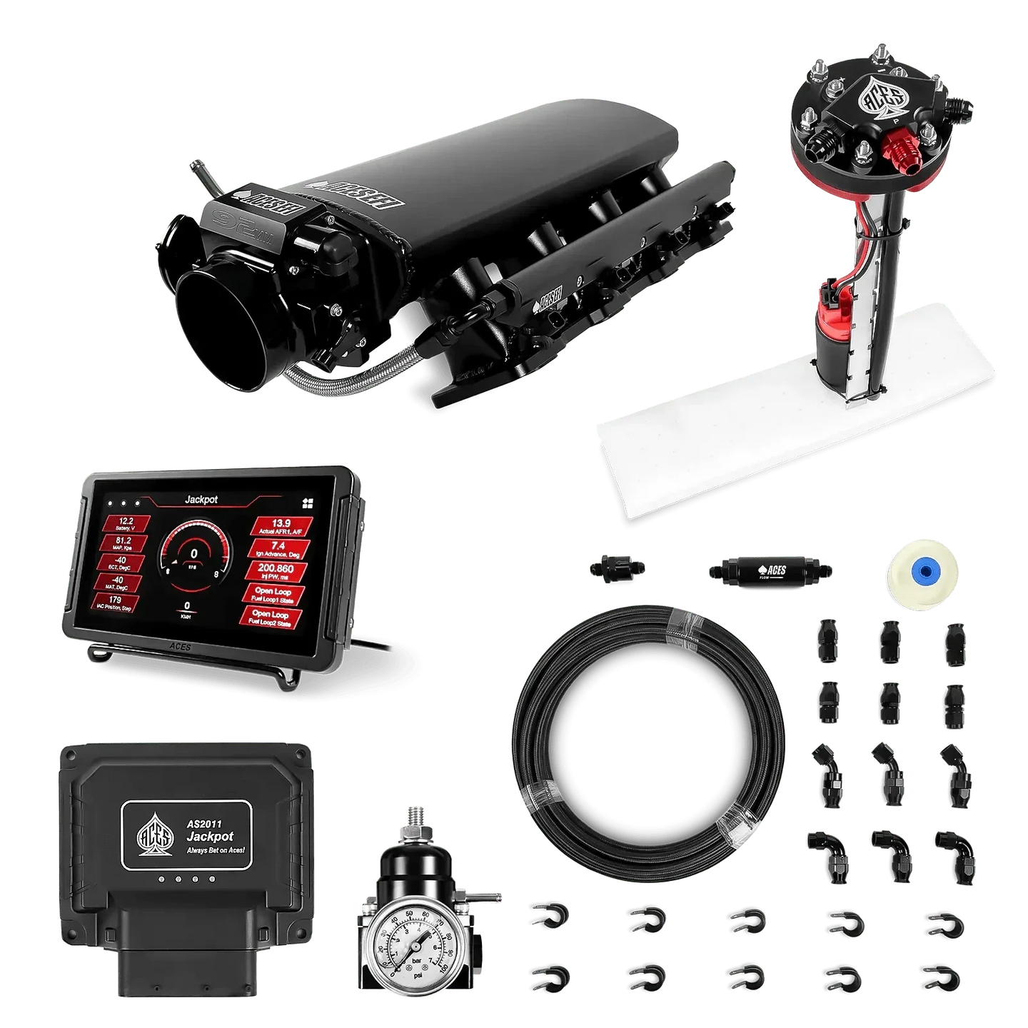 Jackpot LS EFI System - Master Kit with Tight Fit In-Tank Pump Module + 40' PTFE Hose Kit Aces EFI B2B