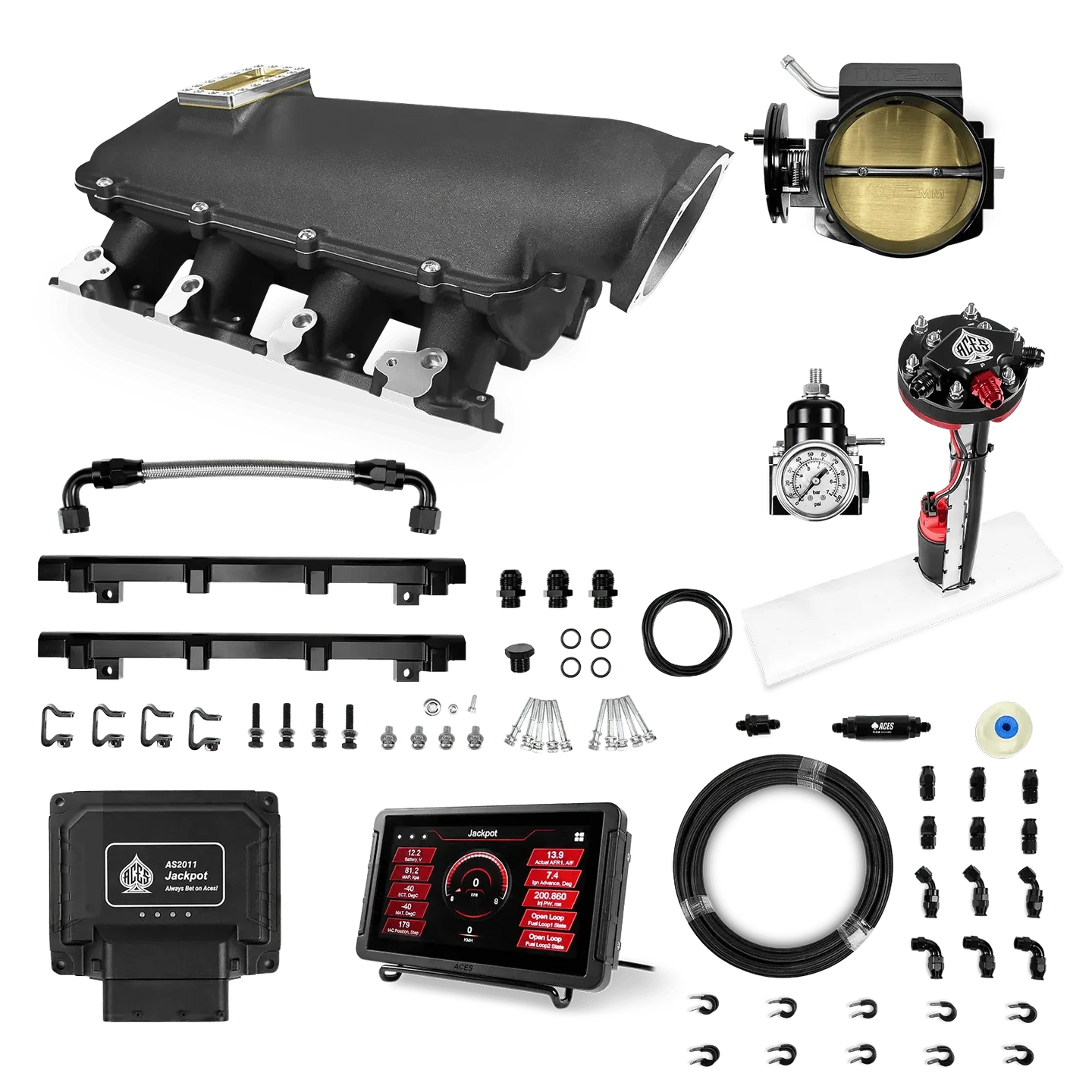 Jackpot LS EFI System - Master Kit with Tight Fit In-Tank Pump Module + 40' PTFE Hose Kit Aces EFI B2B