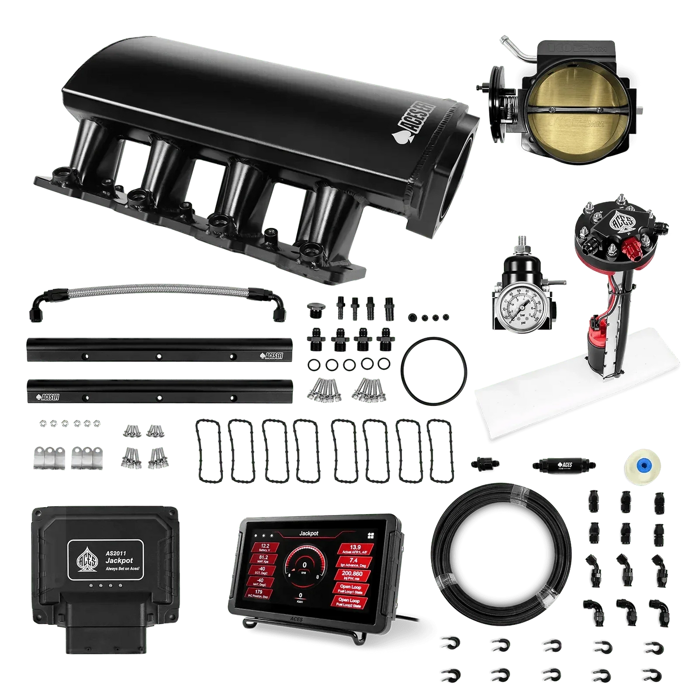 Jackpot LS EFI System - Master Kit with Tight Fit In-Tank Pump Module + 40' PTFE Hose Kit Aces EFI B2B
