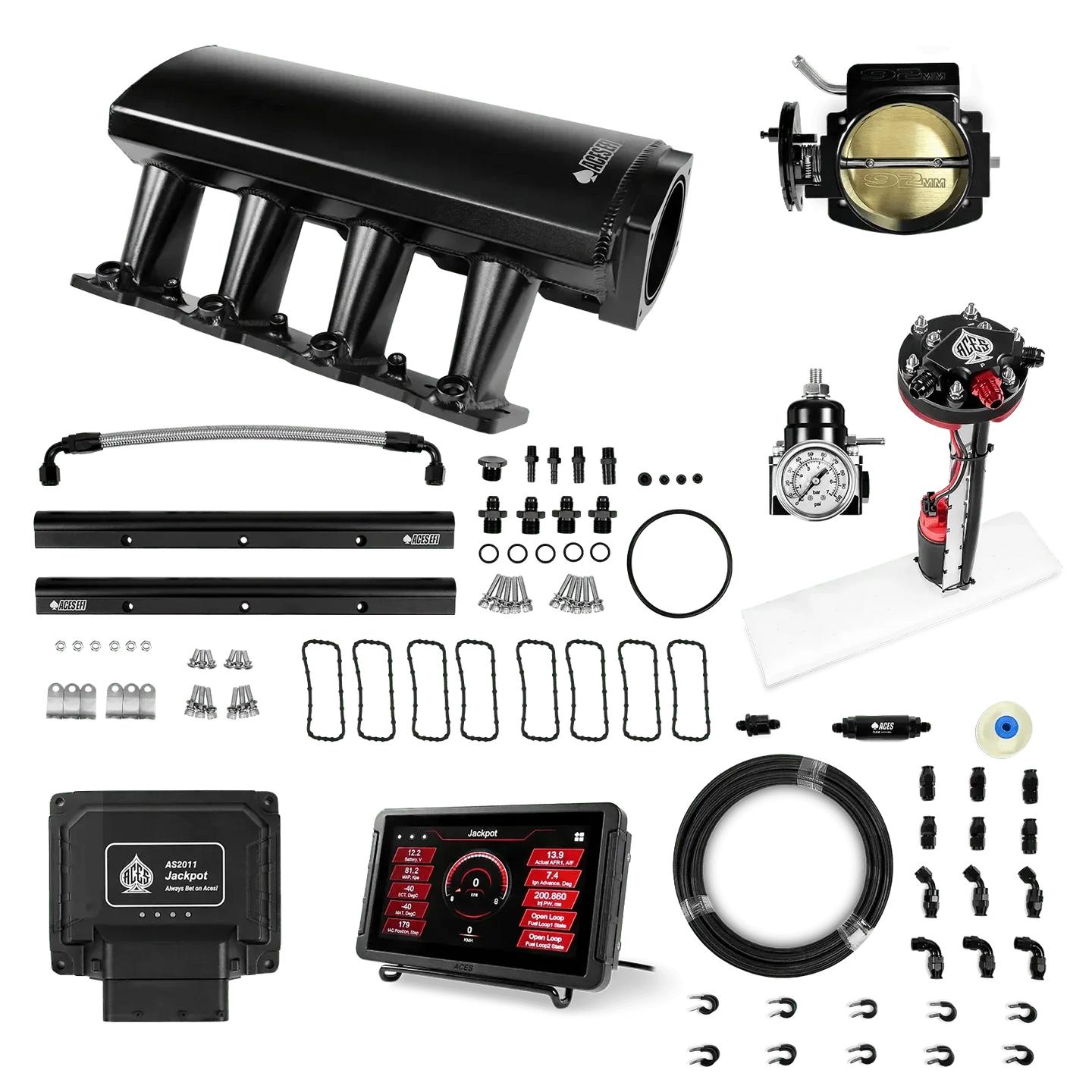 Jackpot LS EFI System - Master Kit with Tight Fit In-Tank Pump Module + 40' PTFE Hose Kit Aces EFI B2B