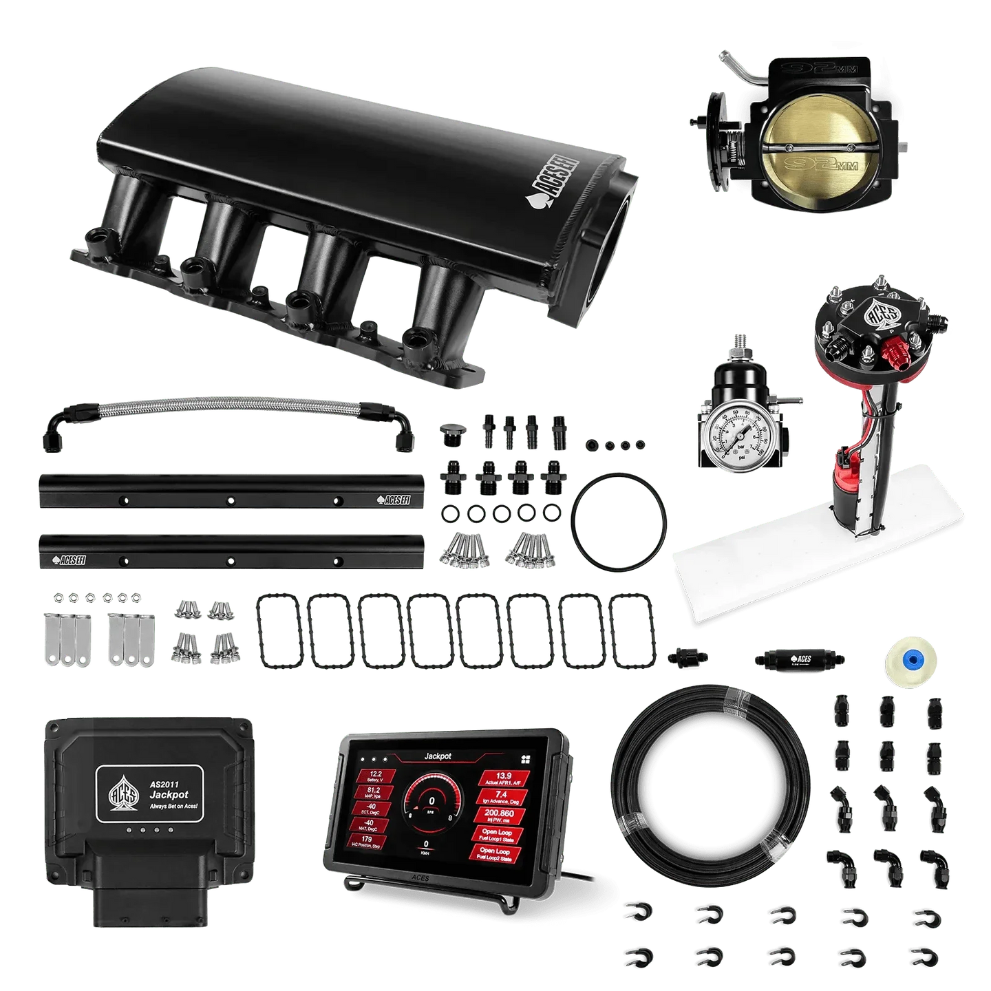 Jackpot LS EFI System - Master Kit with Tight Fit In-Tank Pump Module + 40' PTFE Hose Kit Aces EFI B2B