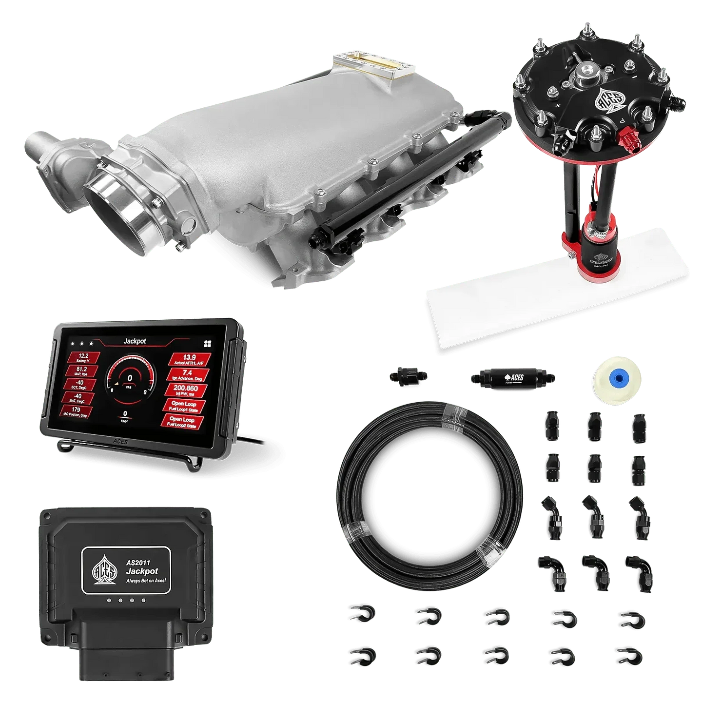 Jackpot LS EFI System - Master Kit with Tank Conversion Pump Module with Internal Regulator + 20' PTFE Hose Kit Aces EFI B2B