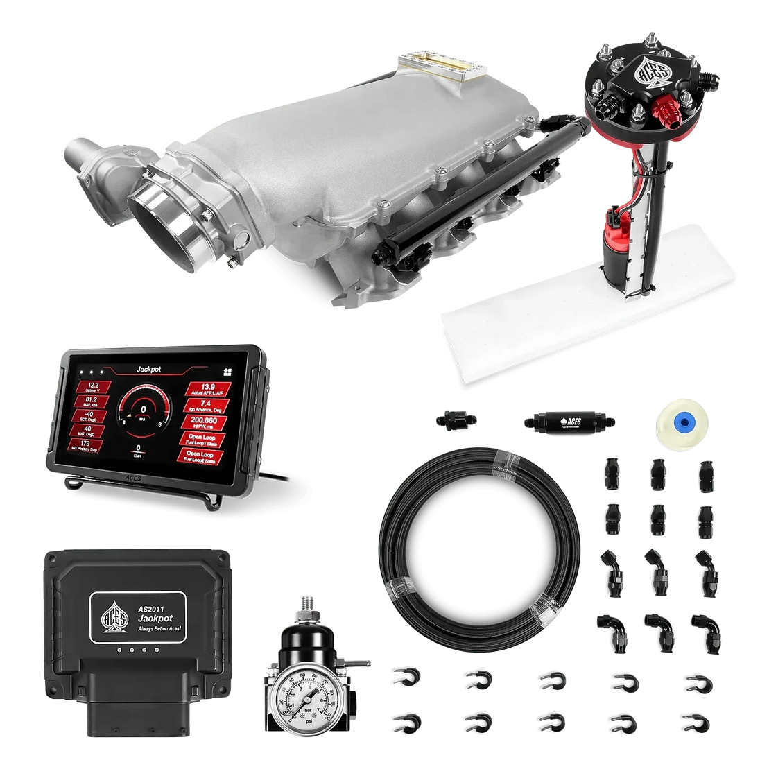 Jackpot LS EFI System - Master Kit with Tight Fit In-Tank Pump Module + 40' PTFE Hose Kit Aces EFI B2B