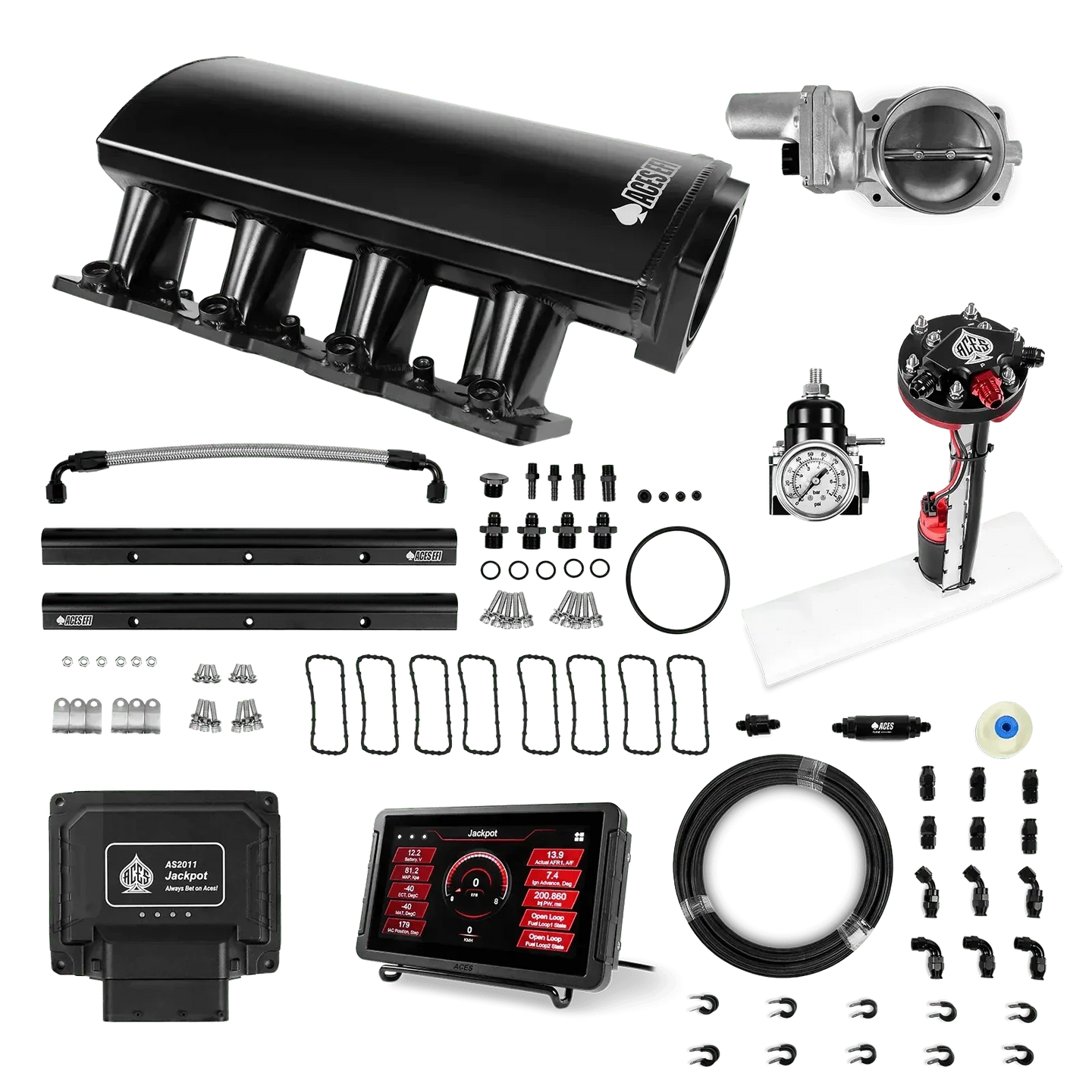 Jackpot LS EFI System - Master Kit with Tight Fit In-Tank Pump Module + 40' PTFE Hose Kit Aces EFI B2B