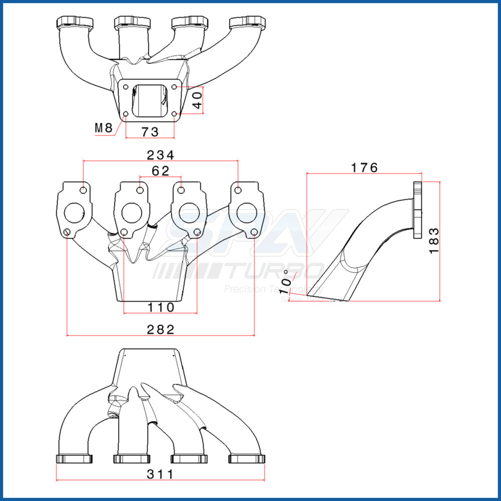 Chevy Euro Corsa B C10NZ / C14NZ / C16NZ T25 turbo manifold SPA TURBO USA